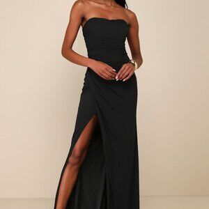 Lulus Epitome Of Allure Black Mesh Strapless Ruched Tulip Maxi Dress - Size XS